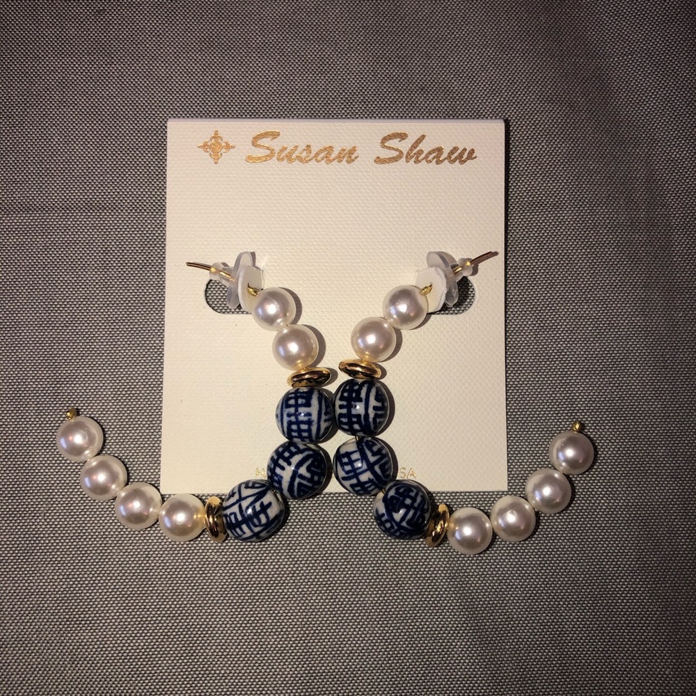Susan Shaw Blue and White Earrings